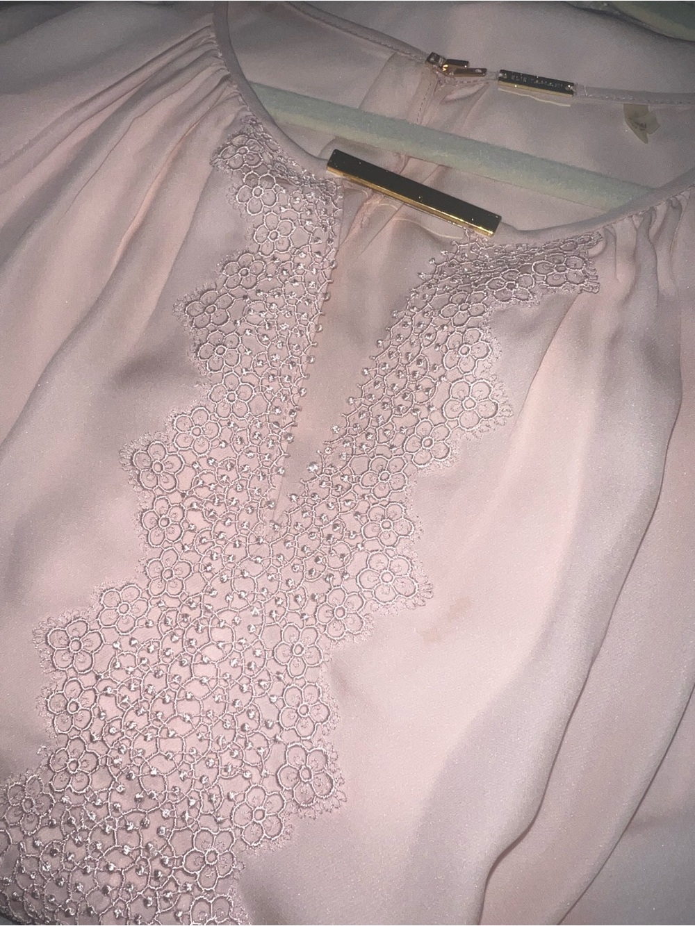 Elie Tahari Light Pink Ruffle Silk-Look Tunic, Small